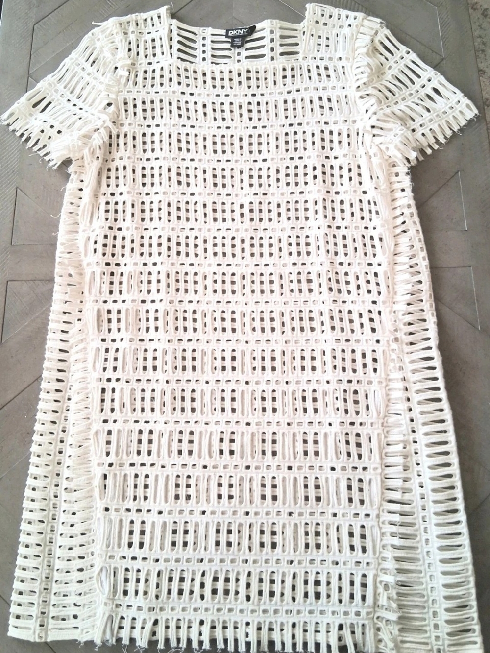DKNY Donna Karan Open-weave Dress Med White Boho Swimsuit/Slip Dress Coverup